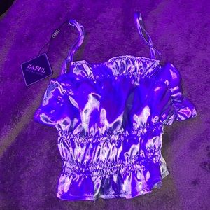 Blue ruffled silk zaful tank top